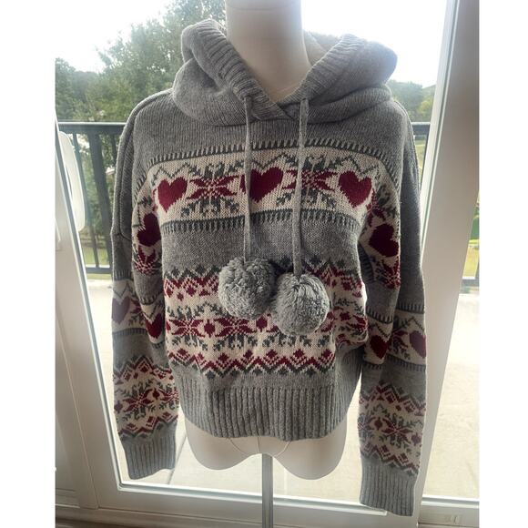 Kaisley Hoodie Sweater Heart Design Pom Pom Drawstring Fleece Lined Hood Sz M - Picture 1 of 5